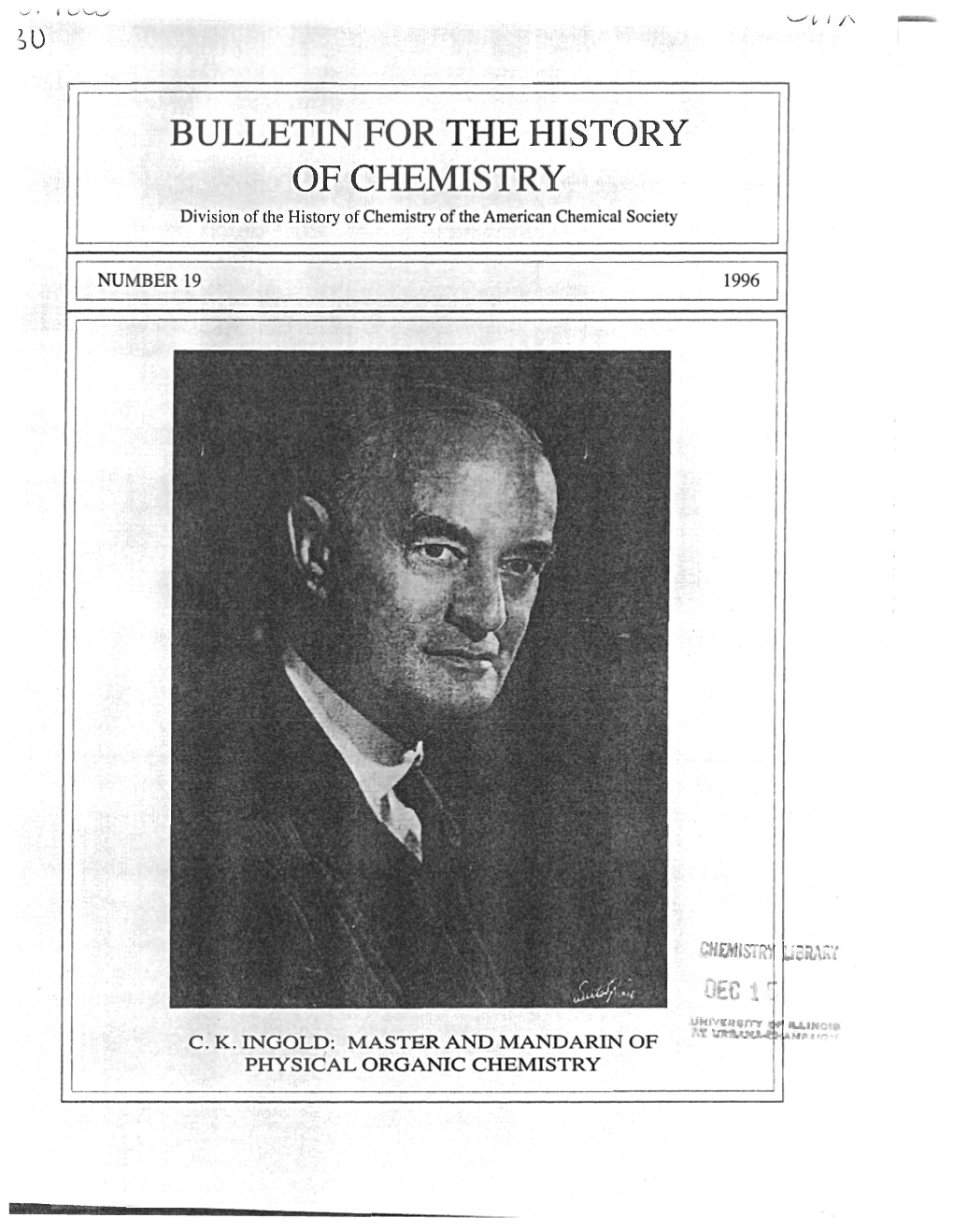 BUI...Tletin for the HISTORY of CHEMISTRY Division of the History of Chemistry of the American Chemical Society