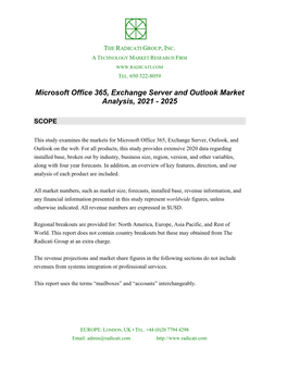Microsoft Office 365, Exchange Server and Outlook Market Analysis, 2021 - 2025