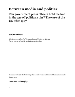 Between Media and Politics: Can Government Press Officers Hold the Line in the Age of ‘Political Spin’? the Case of the UK After 1997