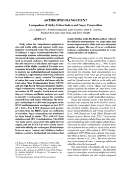 Comparison of Sticky Cotton Indices and Sugar Composition Jay S