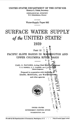 SURFACE WATER SUPPLY of the UNITED STATES 1939 ,;