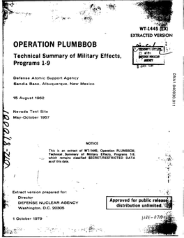 OPERATION PLUMBBOB Technical Summary of Mi I Itar Y Effects, Programs 1-9