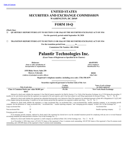 Palantir Technologies Inc. (Exact Name of Registrant As Specified in Its Charter)
