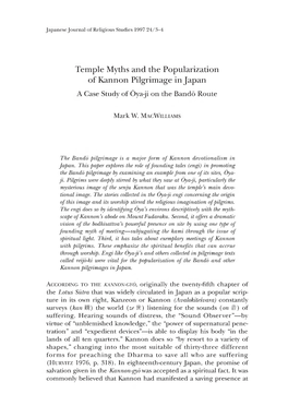 Temple Myths and the Popularization of Kannon Pilgrimage in Japan a Case Study of Oya-Ji on the Bando Route