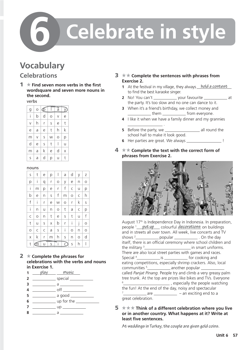 6 Celebrate in Style Vocabulary Celebrations 3 Complete the Sentences with Phrases from Exercise 2