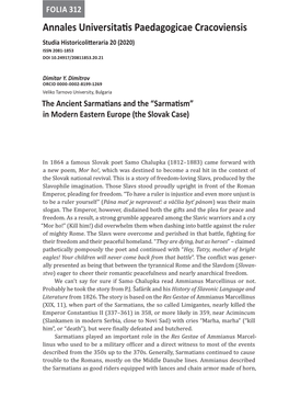 The Ancient Sarmatians and the “Sarmatism” in Modern Eastern Europe (The Slovak Case)