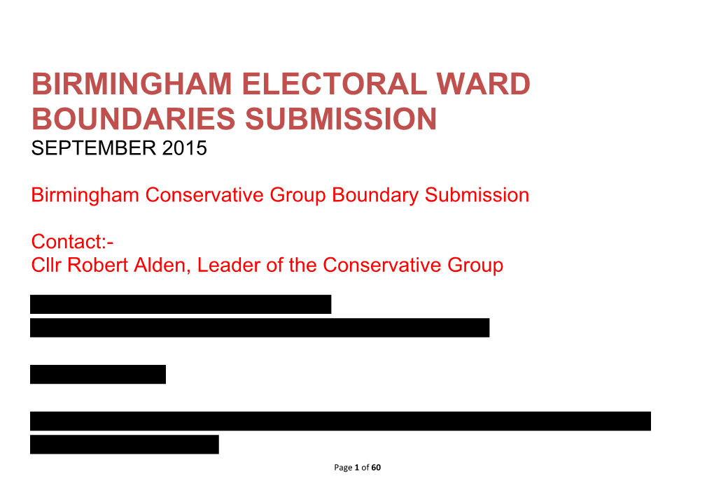 Birmingham Electoral Ward Boundaries Submission September 2015