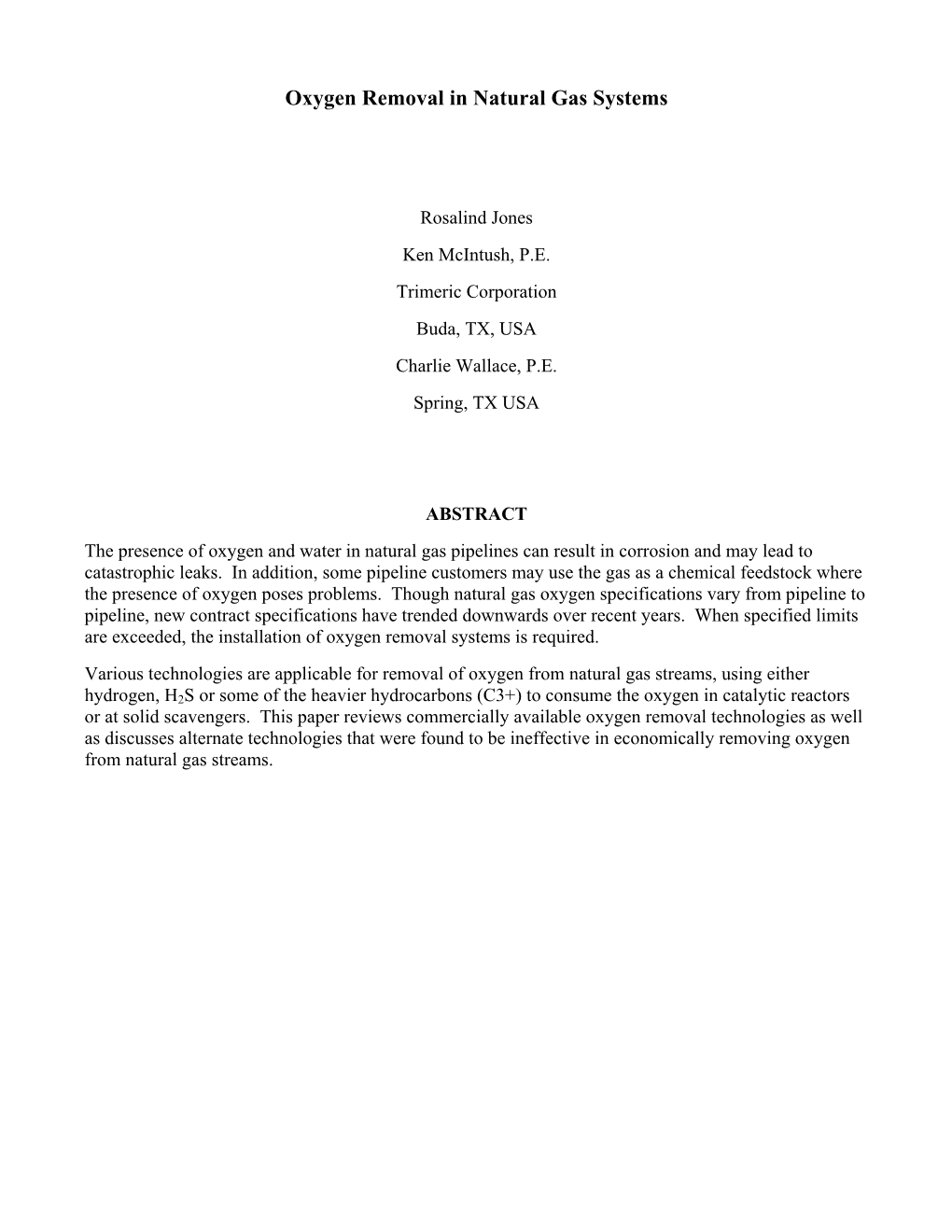 Oxygen Removal in Natural Gas Systems