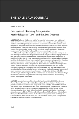 Intersystemic Statutory Interpretation: Methodology As “Law” and the Erie Doctrine Abstract