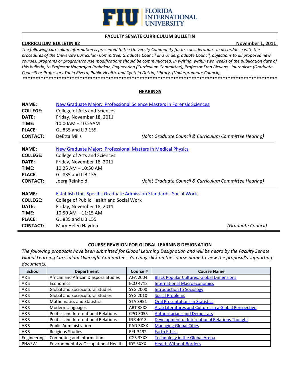 Faculty Senate Curriculum Bulletin s1