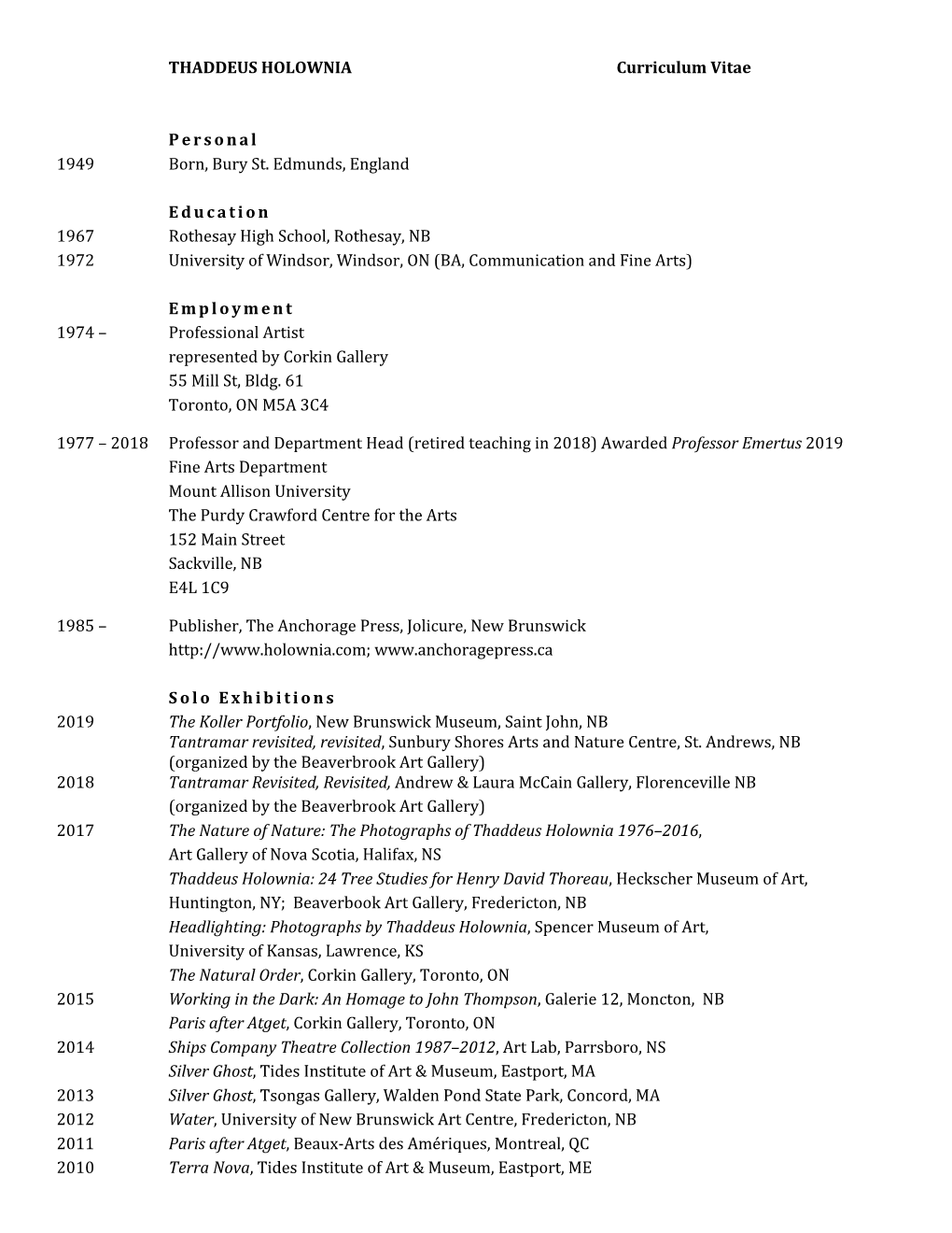 Thaddeus Holownia CV (2019)