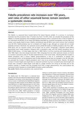 Fabella Prevalence Rate Increases Over 150 Years, and Rates of Other Sesamoid Bones Remain Constant: a Systematic Review Michael A