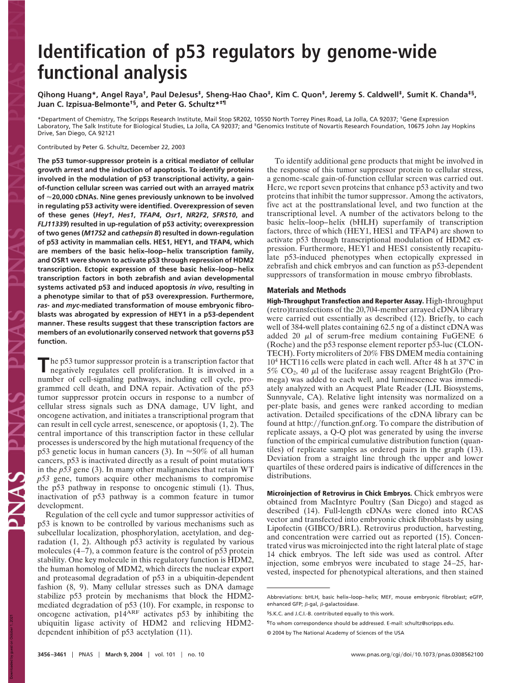 Identification of P53 Regulators by Genome-Wide Functional Analysis