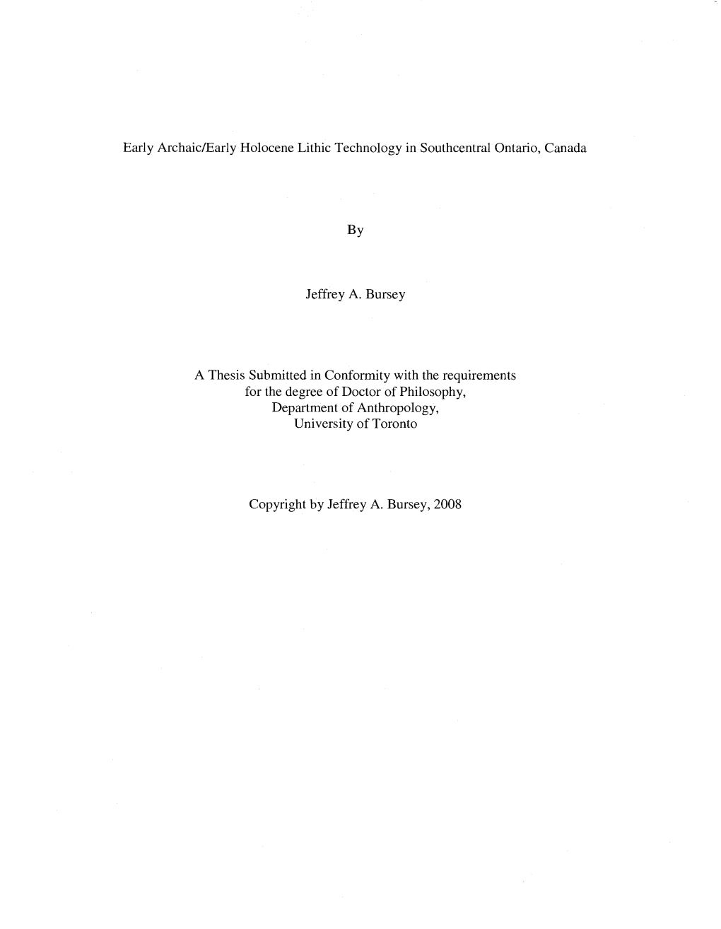 Early Archaic/Early Holocene Lithic Technology in Southcentral Ontario, Canada