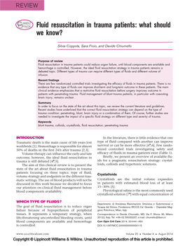 Fluid Resuscitation in Trauma Patients: What Should We Know?