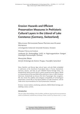 Erosion Hazards and Efficient Preservation Measures in Prehistoric Cultural Layers in the Littoral of Lake Constance (Germany, S