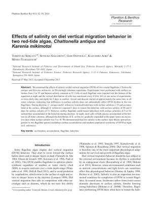 Effects of Salinity on Diel Vertical Migration Behavior in Two Red-Tide Algae, Chattonella Antiqua and Karenia Mikimotoi