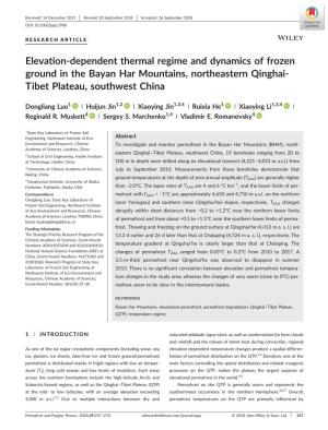 Elevation‐Dependent Thermal Regime and Dynamics of Frozen Ground in the Bayan Har Mountains, Northeastern Qinghai‐Tibet Plat