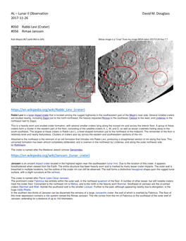 AL – Lunar II Observation David M. Douglass 2017-11-26 #050 Rabbi Levi (Crater) #056 Rimae Janssen