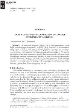 Jeff Connor IDEAL CONVERGENCE GENERATED by DOUBLE