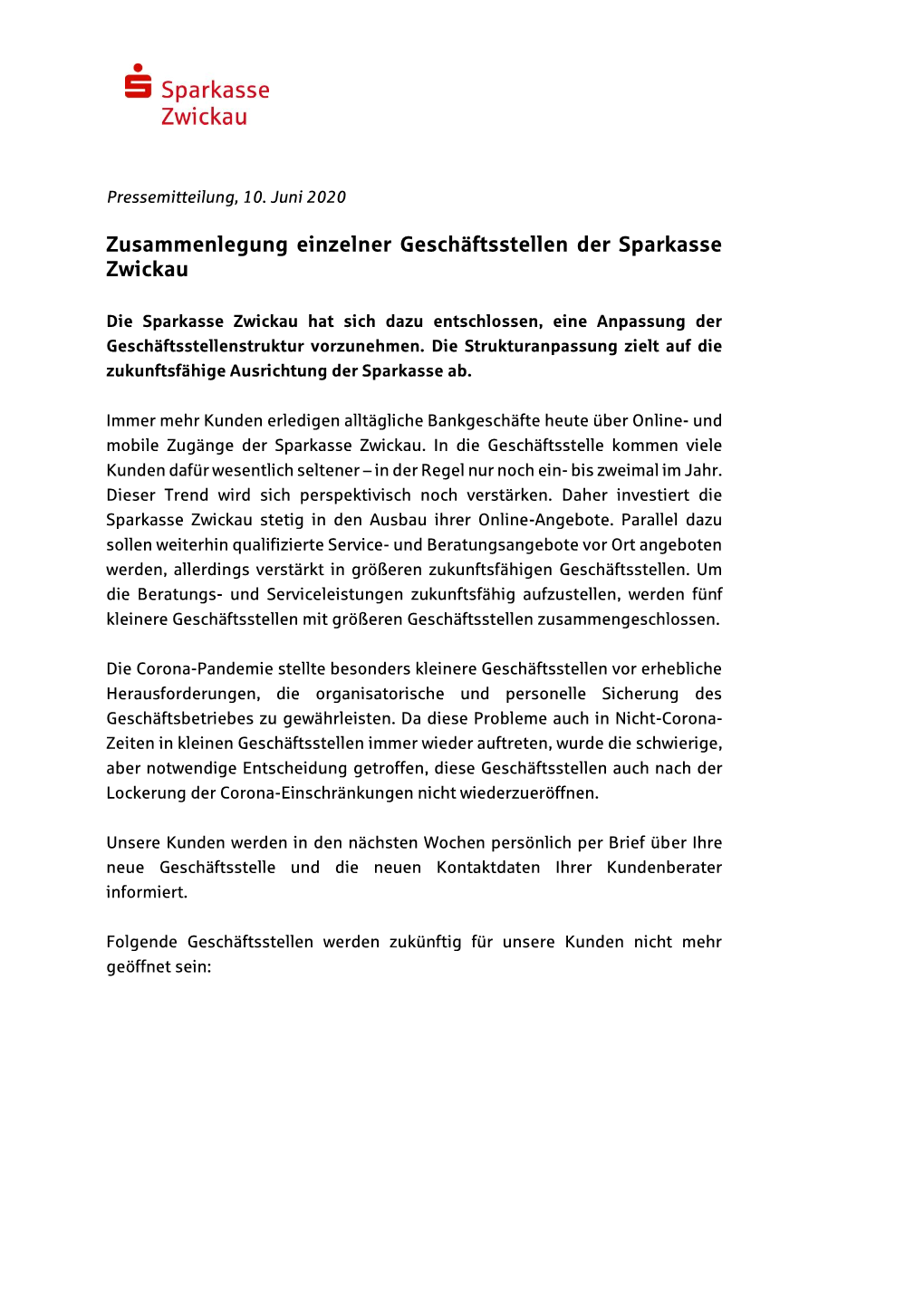 Zusammenlegung Einzelner Geschäftsstellen Der Sparkasse Zwickau