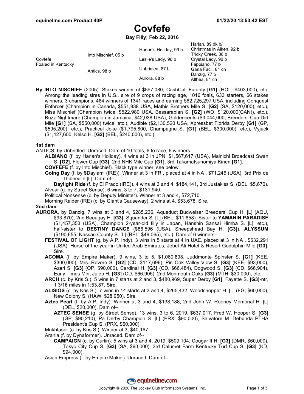 Equineline Catalog-Style Pedigree