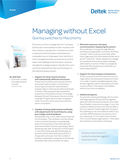 Managing Without Excel Quintiq Switches to Maconomy