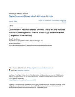 Distribution of Abacion Texense (Loomis, 1937), the Only Milliped Species Traversing the Rio Grande, Mississippi, and Pecos Rivers (Callipodida: Abacionidae)