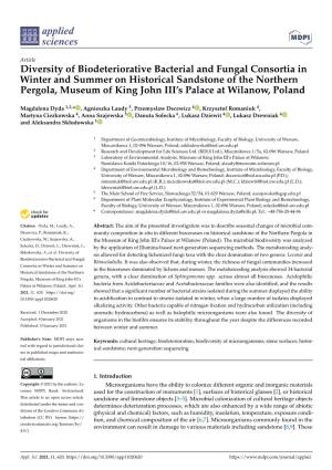 Diversity of Biodeteriorative Bacterial and Fungal Consortia in Winter and Summer on Historical Sandstone of the Northern Pergol