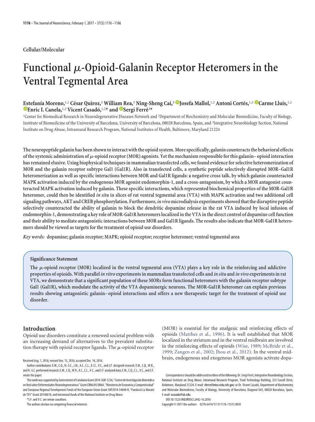 Functional Μ-Opioid-Galanin Receptor Heteromers in the Ventral