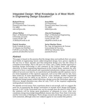 What Knowledge Is of Most Worth in Engineering Design Education?