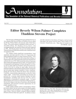 Editor Beverly Wilson Palmer Completes Thaddeus Stevens Project