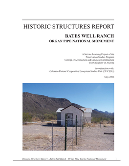 Bates Well Ranch Historic Structure Report, Organ Pipe Cactus National