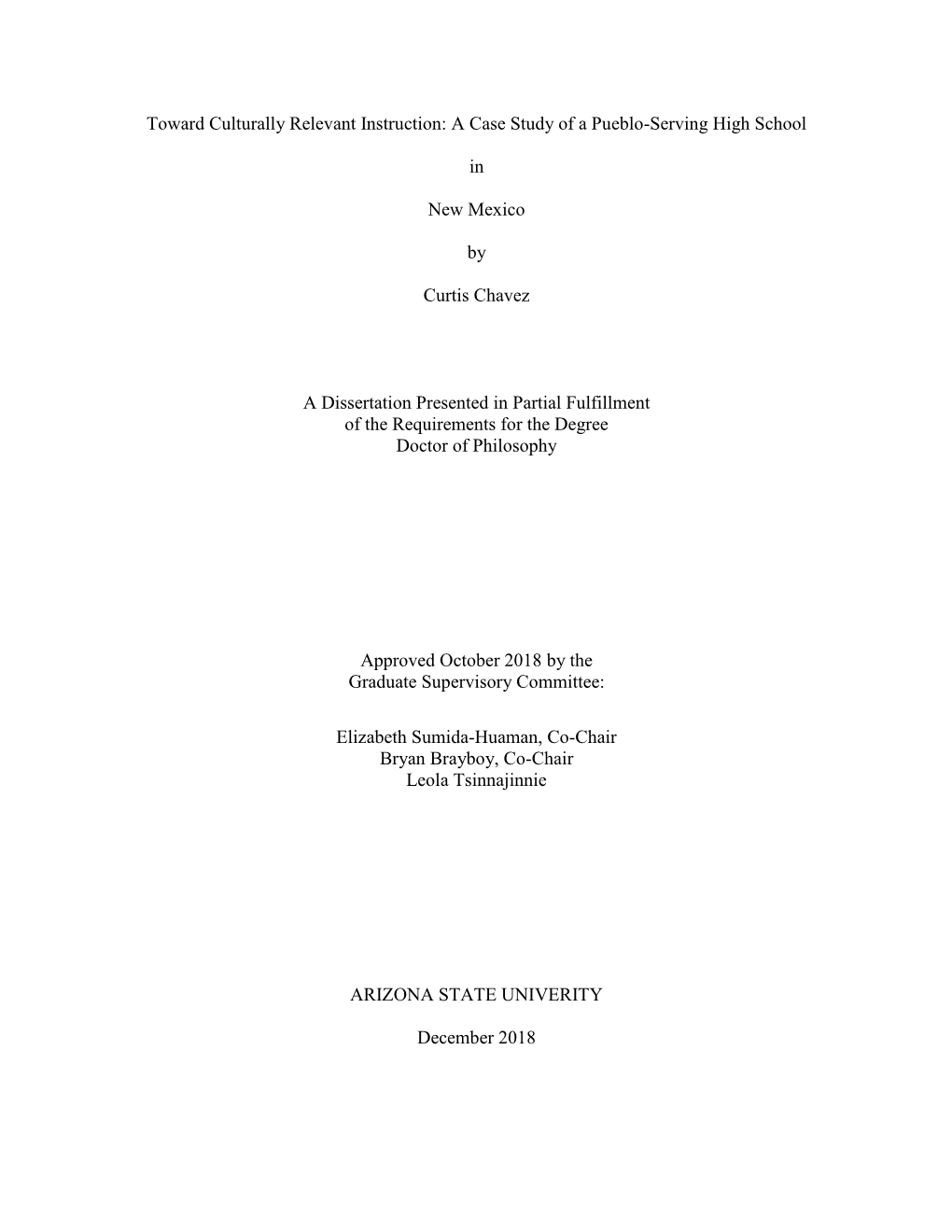 Toward Culturally Relevant Instruction: a Case Study of a Pueblo-Serving High School