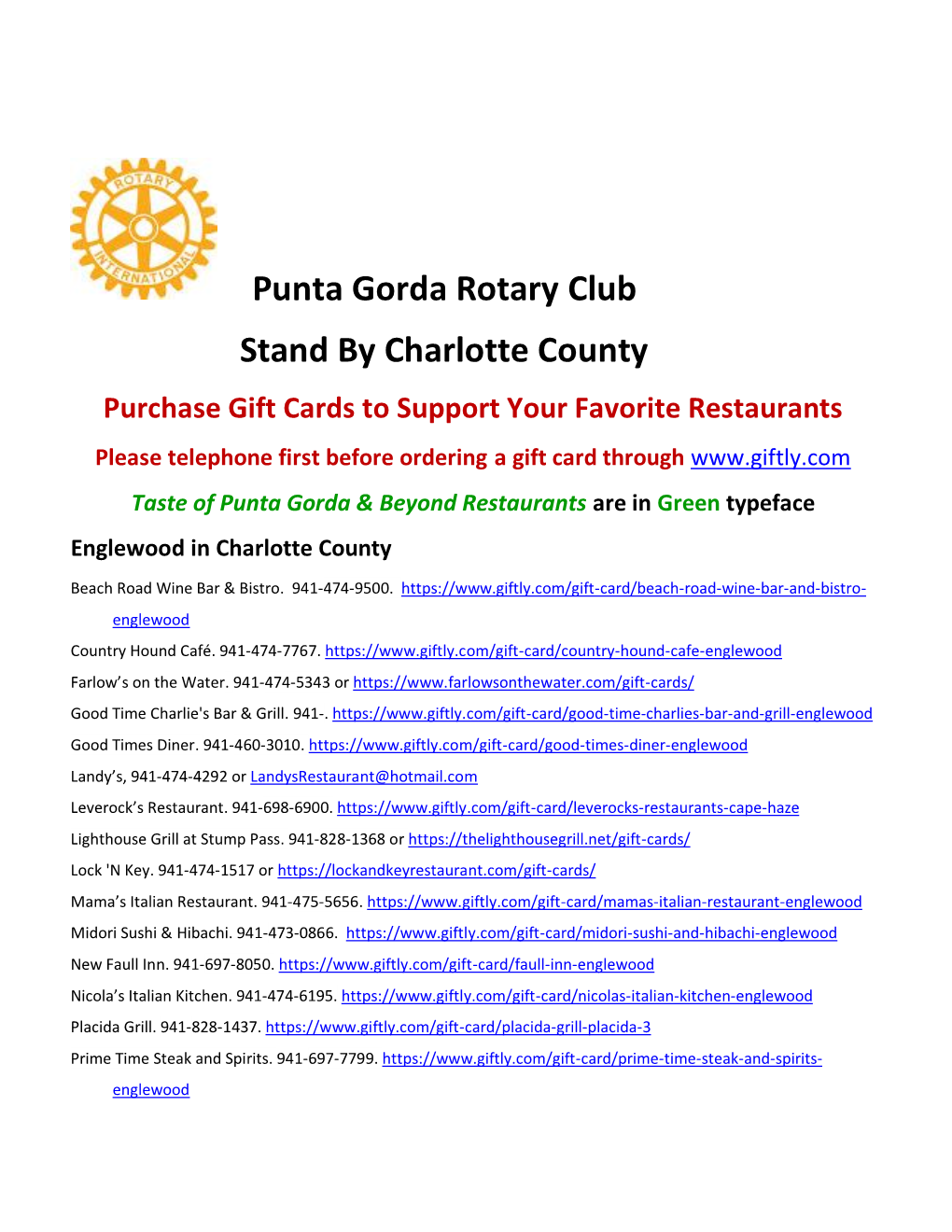 Punta Gorda Rotary Club Stand by Charlotte County