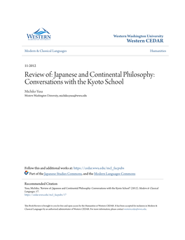 Japanese and Continental Philosophy: Conversations with the Kyoto School Michiko Yusa Western Washington University, Michiko.Yusa@Wwu.Edu