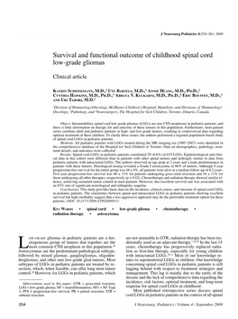 Survival and Functional Outcome of Childhood Spinal Cord Low-Grade Gliomas