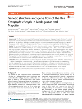 Genetic Structure and Gene Flow of the Flea Xenopsylla Cheopis in Madagascar and Mayotte Mireille Harimalala1*†, Sandra Telfer2†, Hélène Delatte3, Phillip C