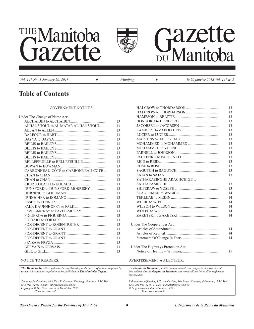 Gazette GDU Manitoba Vol