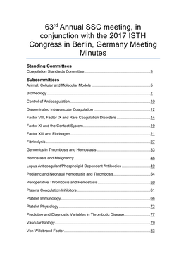 63Rd Annual SSC Meeting, in Conjunction with the 2017 ISTH Congress in Berlin, Germany Meeting Minutes