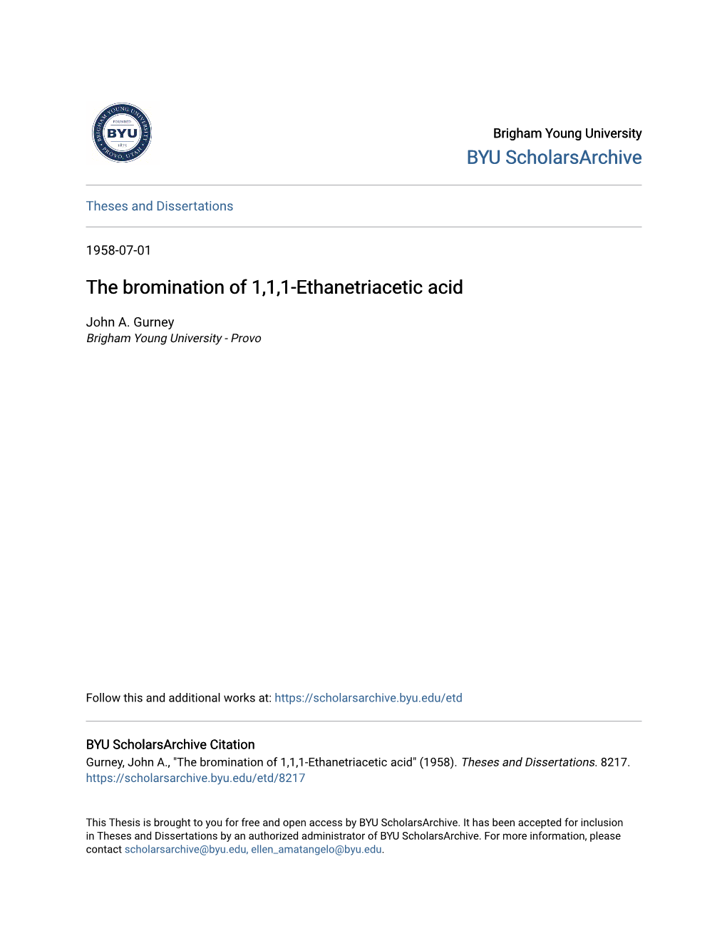 The Bromination of 1,1,1-Ethanetriacetic Acid