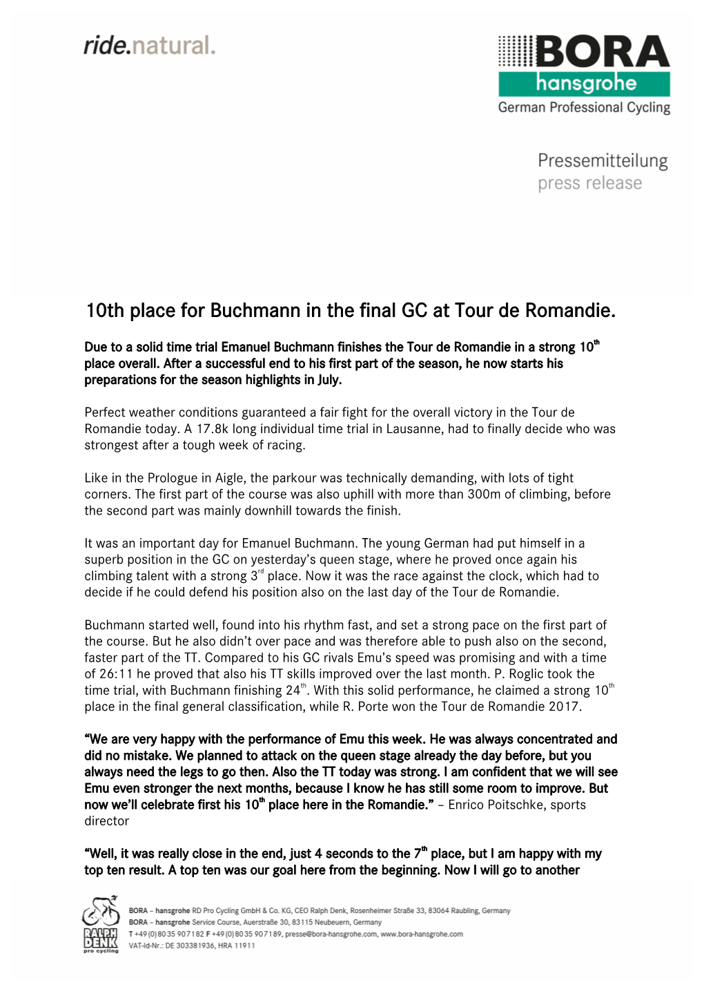 10Th Place for Buchmann in the Final GC at Tour De Romandie