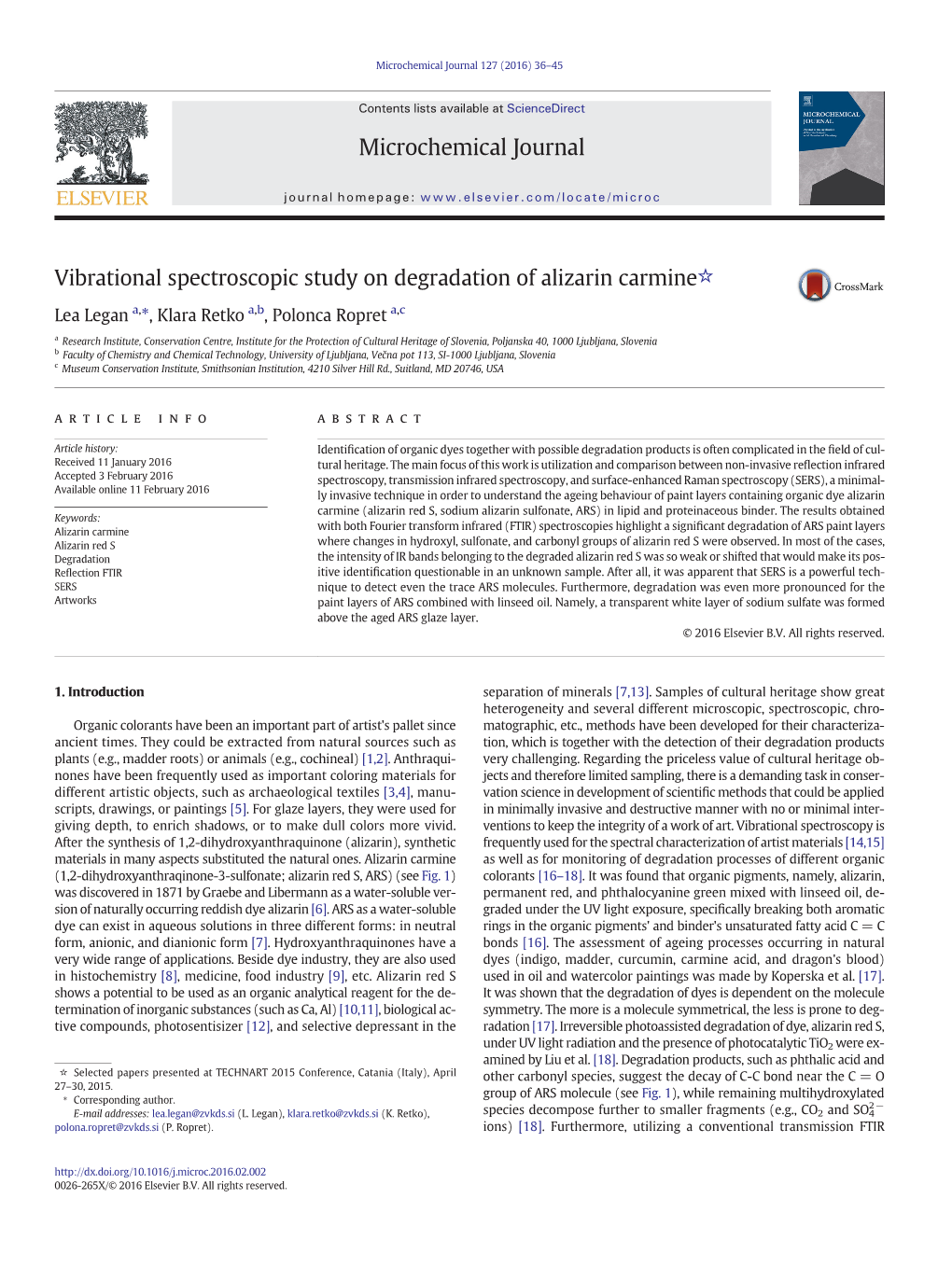 Vibrational Spectroscopic Study on Degradation of Alizarin Carmine☆