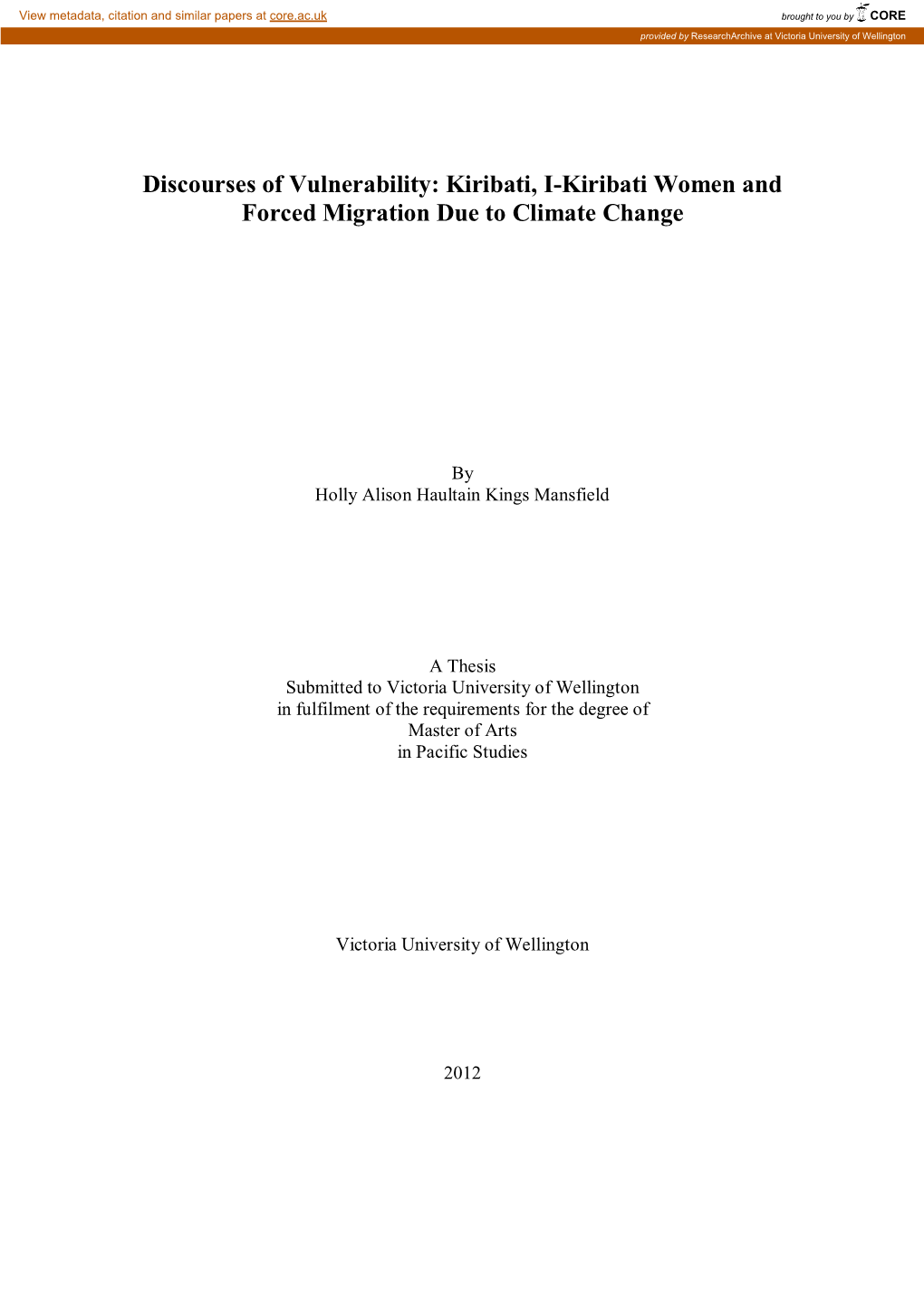 Kiribati, I-Kiribati Women and Forced Migration Due to Climate Change