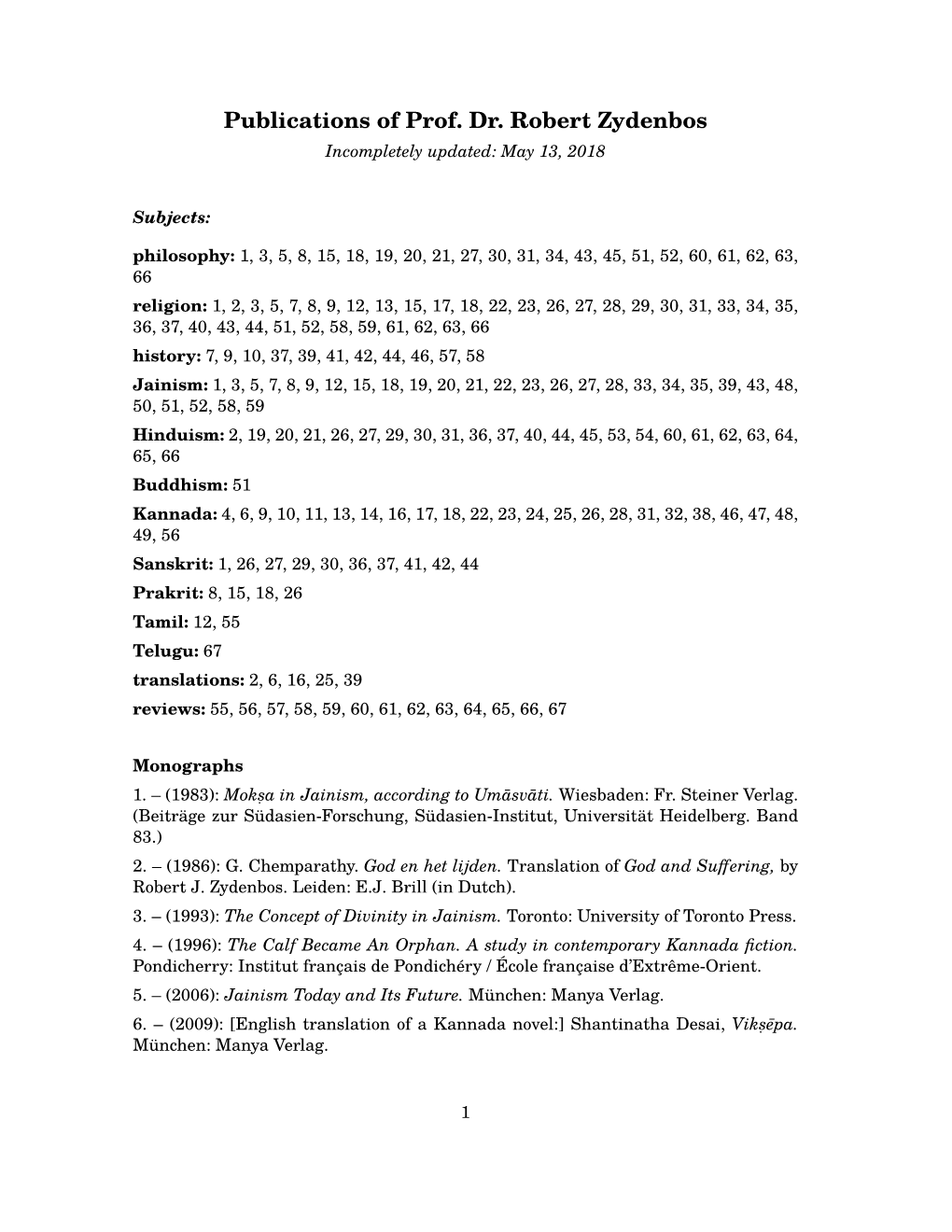 Publications of Prof. Dr. Robert Zydenbos Incompletely Updated: May 13, 2018