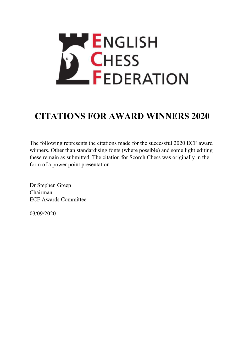 Citations for Award Winners 2020