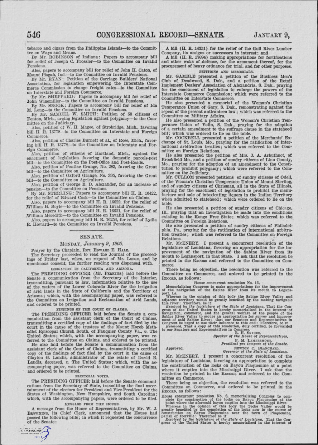 CONGRESSIONAL RECORD-SENATE. JANU.A.RY 9, I ' Tobacco and Cigars from the Philippine Islands-To the Commit­ a Bill (H