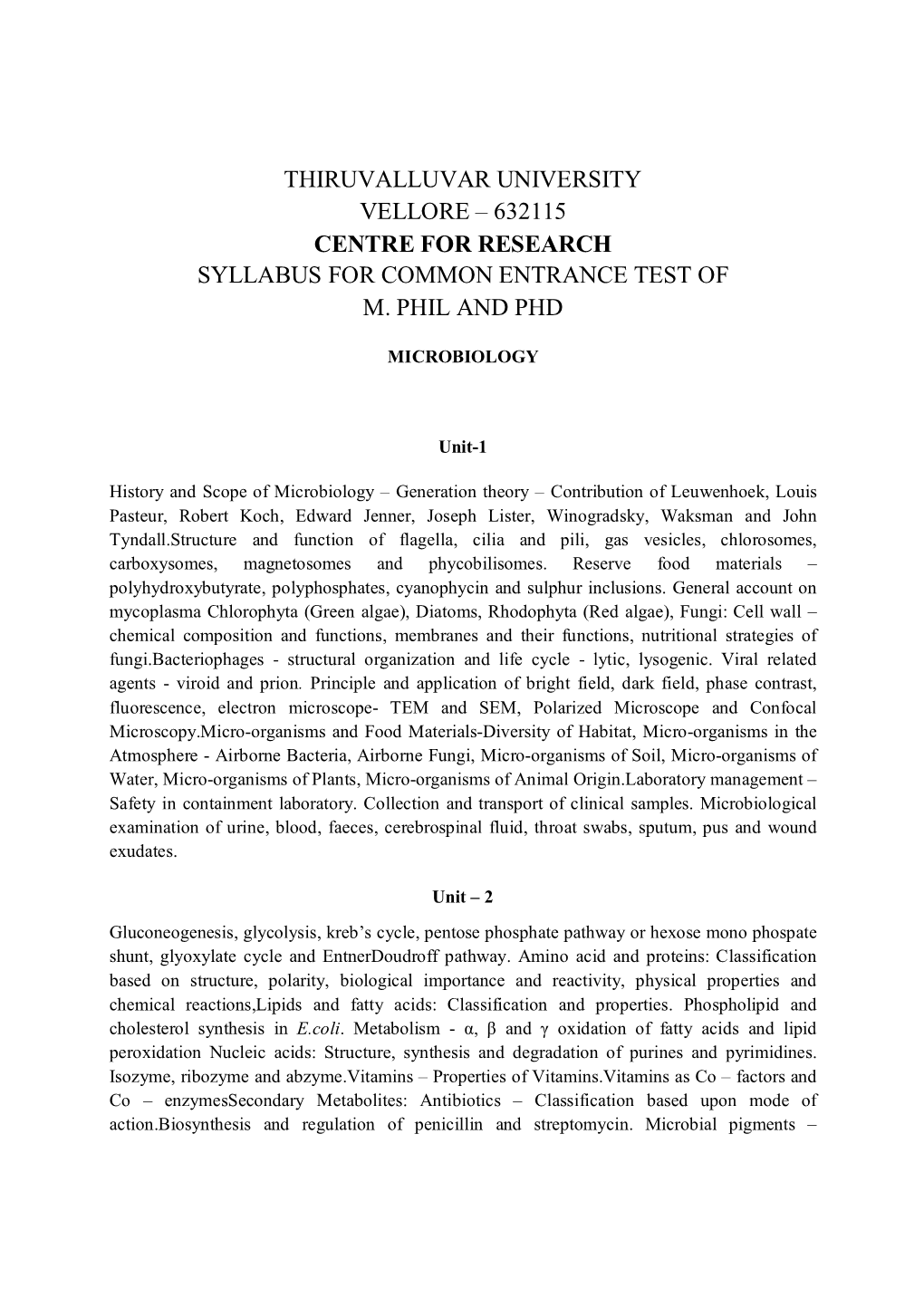 632115 Centre for Research Syllabus for Common Entrance Test of M. Phil and Phd