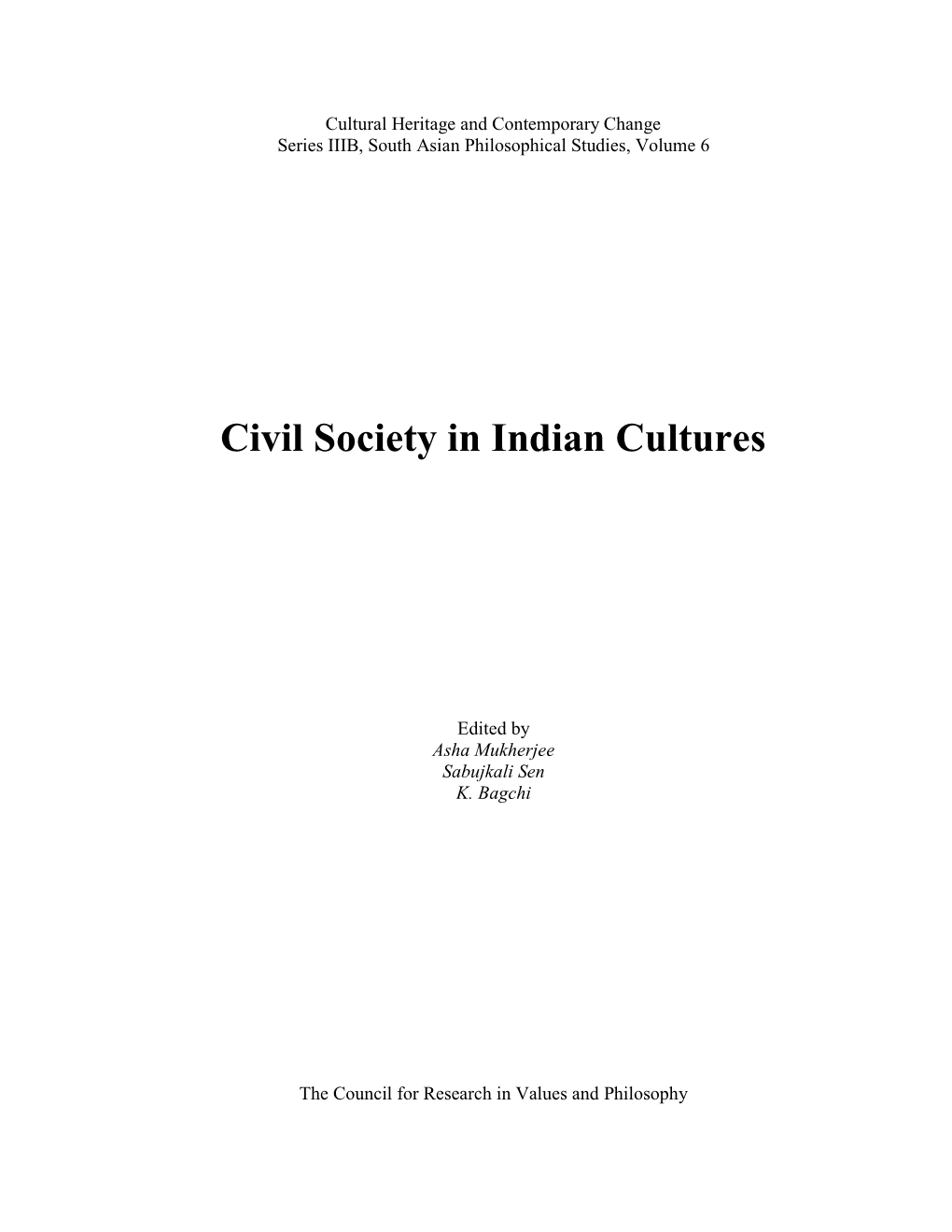 Civil Society in Indian Cultures