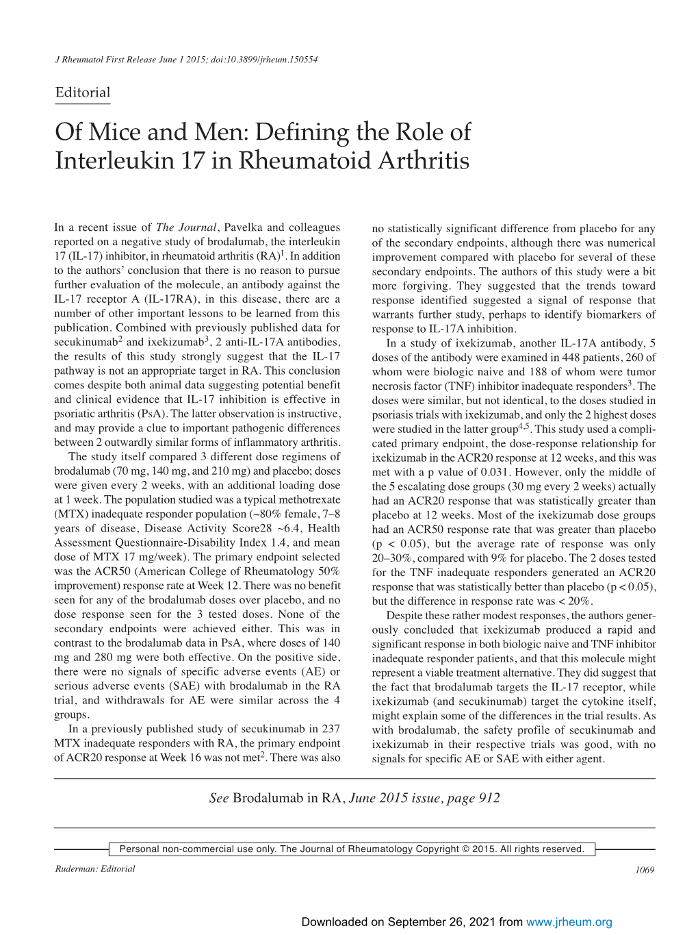 Defining the Role of Interleukin 17 in Rheumatoid Arthritis